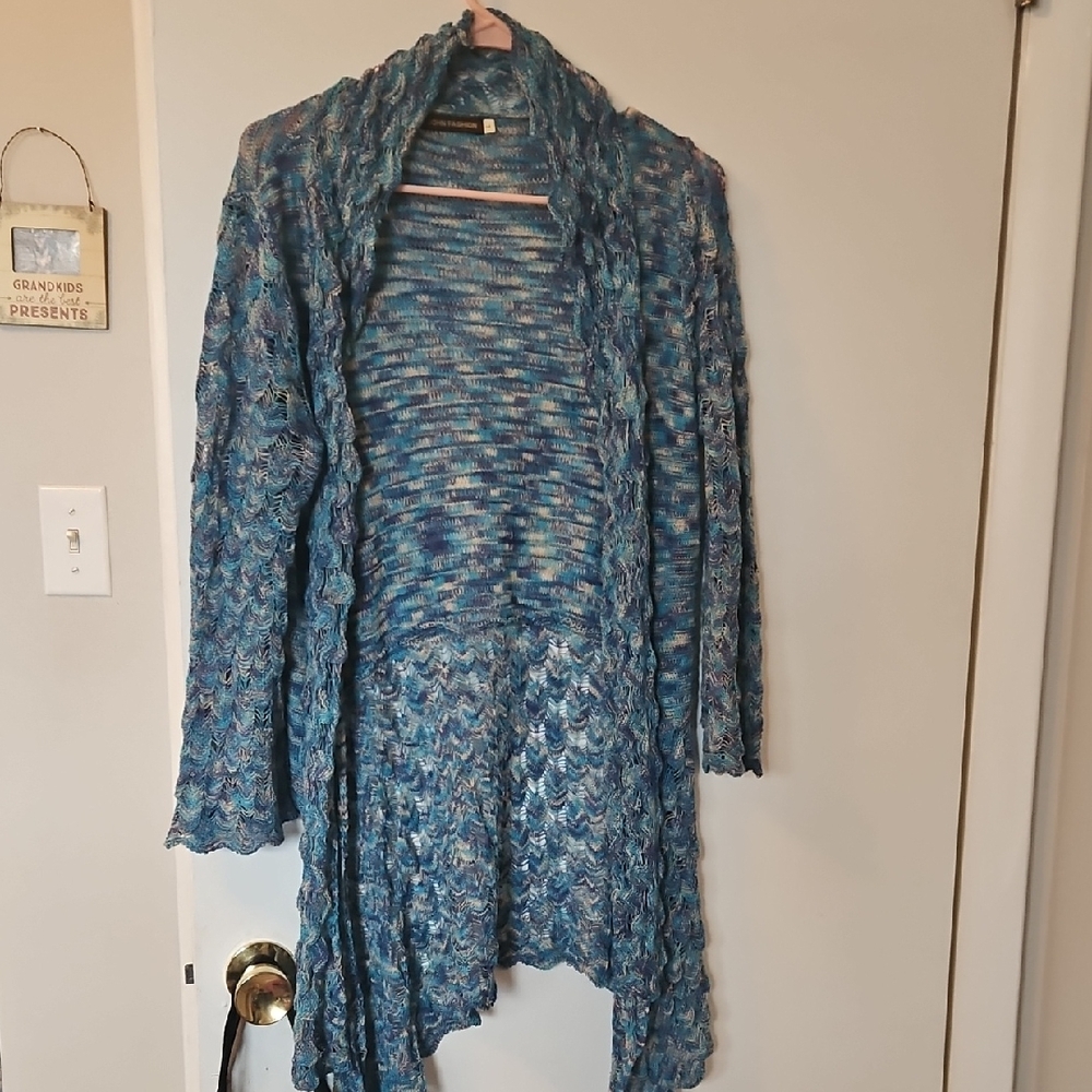 Elegant Blue Women's Open-Front Cardigan